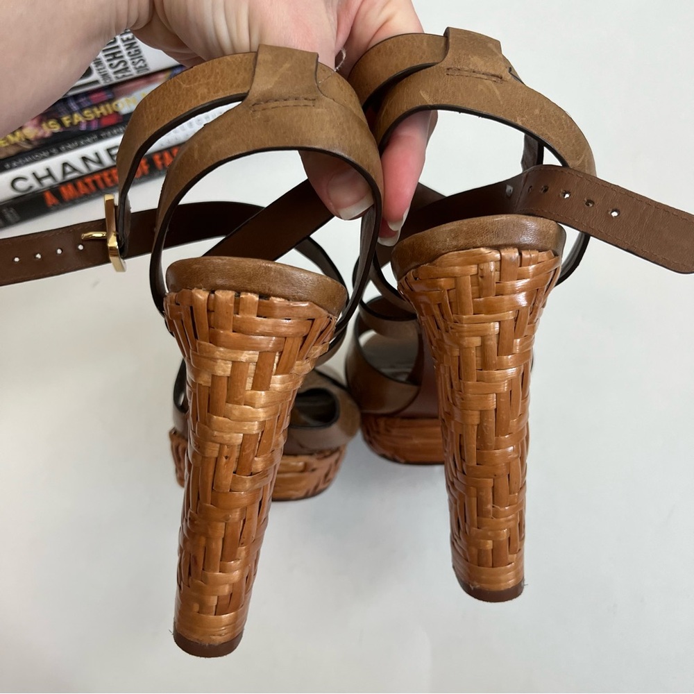 Tory Burch Heels Cella Cognac Leather Strappy Platforms Sandal - Picture 6 of 12
